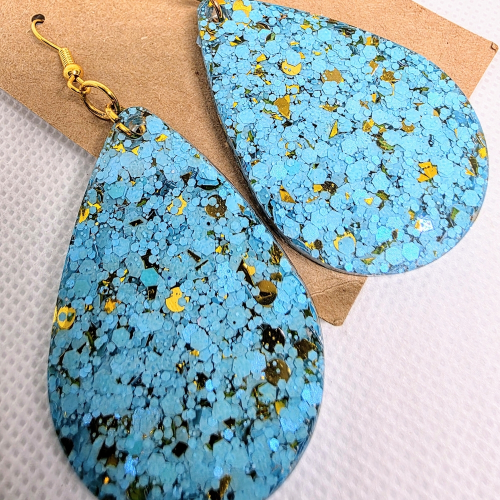 Blue and Gold Teardrop Earrings